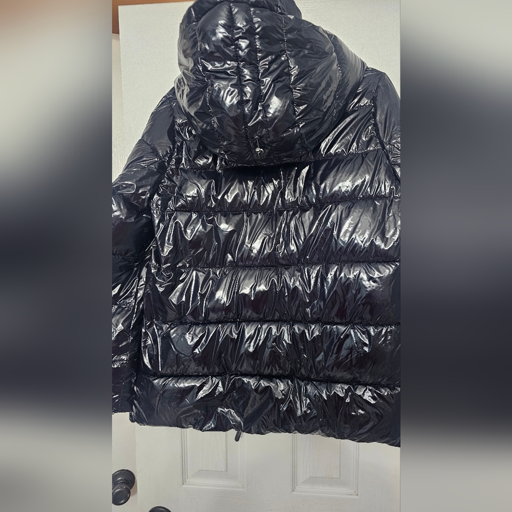 DKNY Women's Puffer Coat, specifically a style featuring a double hood and zippe - Picture 2 of 14